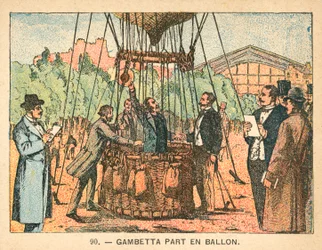 Leon Gambetta entkommt der Belagerung von Paris in einem Ballon, 1870